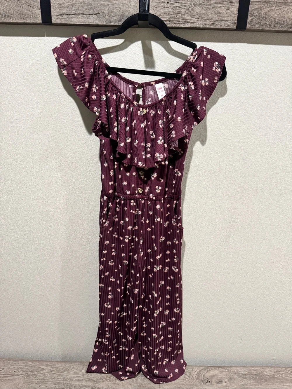 Justice Girls Burgundy Floral Jumpsuit